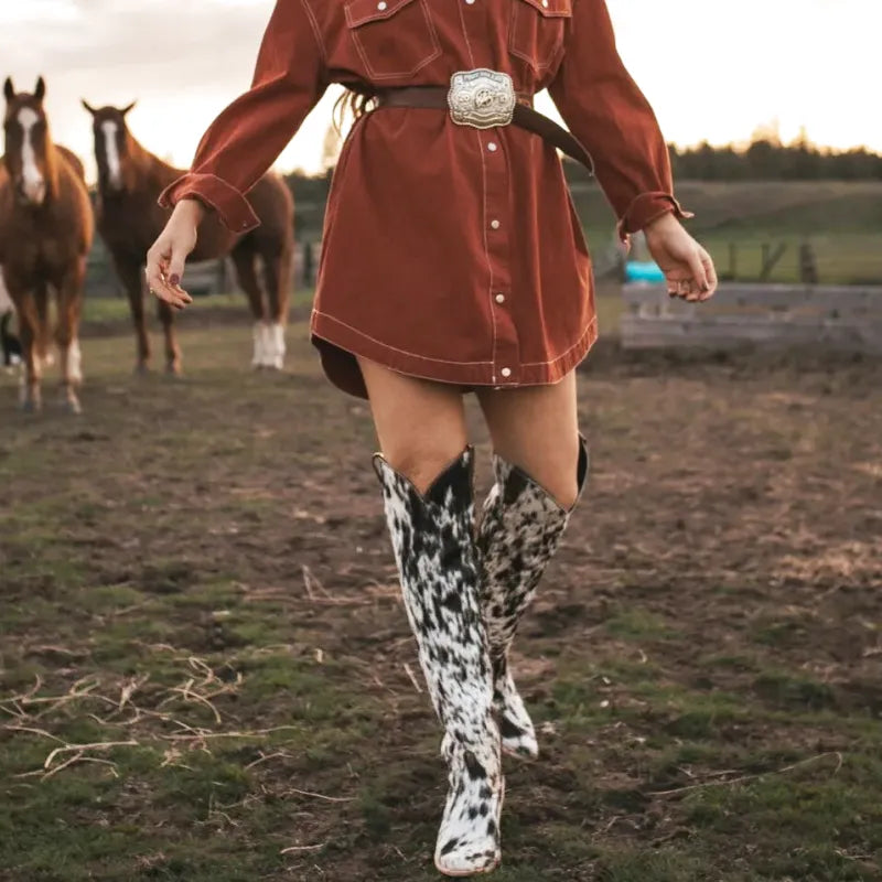 VACA Botas Vaqueras Para Mujer - Yehaw | Negro/Blanco - Yehaw