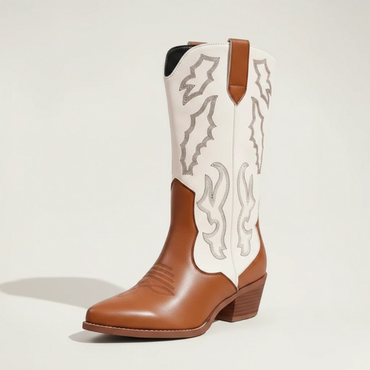 DANIELA Botas Vaqueras Para Mujer - Yehaw | Cafe/Blanco