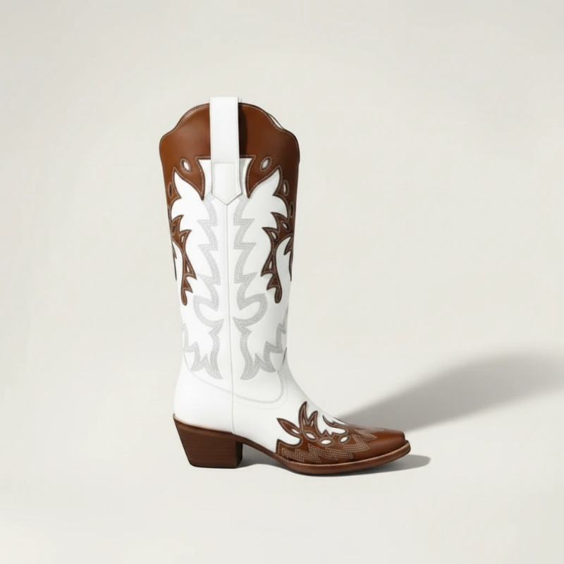 PEARLA Botas Vaqueras Para Mujer - Yehaw | Cafe/Blanco