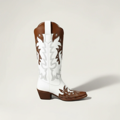 PEARLA Botas Vaqueras Para Mujer - Yehaw | Cafe/Blanco