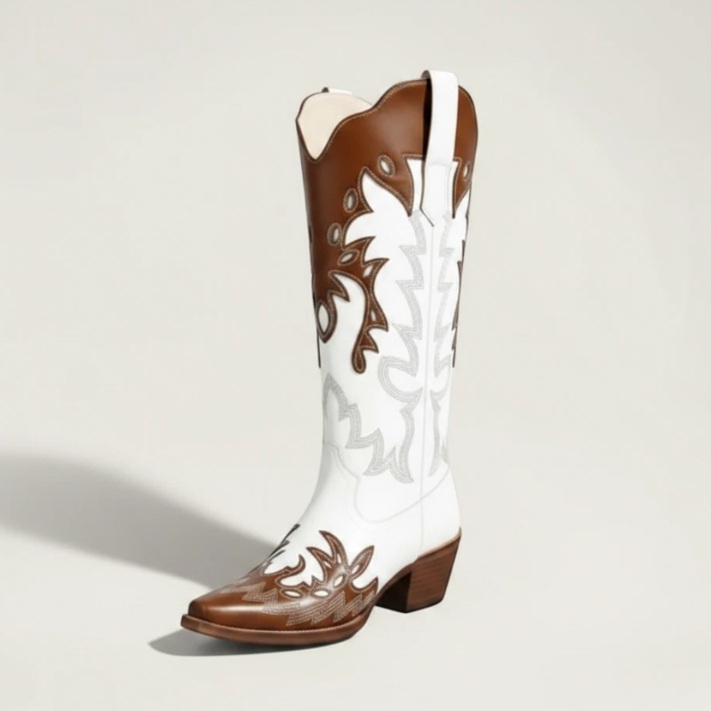 PEARLA Botas Vaqueras Para Mujer - Yehaw | Cafe/Blanco