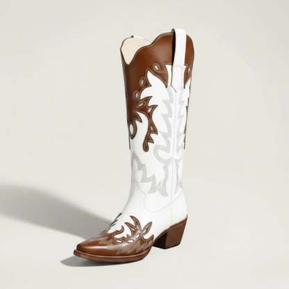 PEARLA Botas Vaqueras Para Mujer - Yehaw | Cafe/Blanco