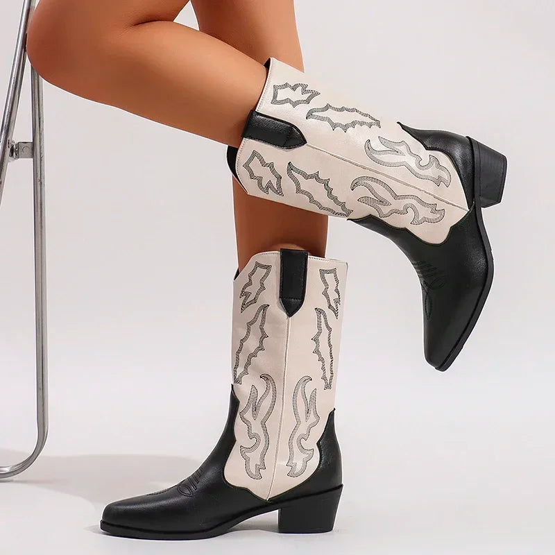 DANIELA Botas Vaqueras Para Mujer - Yehaw | Negro/Blanco - Yehaw 