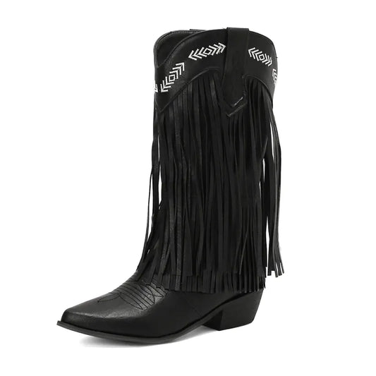 Bottes vaqueras pour femme Yehaw MX Alejendra en cuir noir, avec talon et détails classiques, mode western élégante.