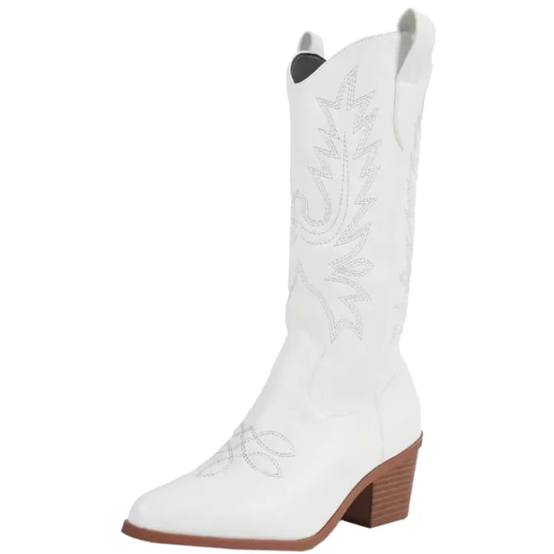 Botas vaqueras pour femme Yehaw MX en blanc, chaussures western Amada avec détails en cuir et style élégant.
