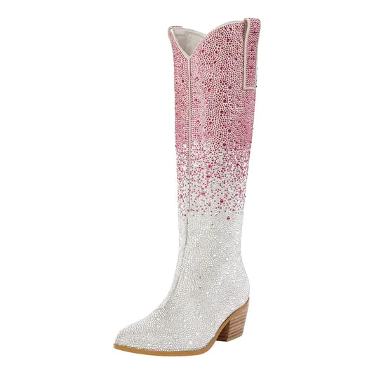 Botas vaqueras pour femme Yehaw MX, roses, en cuir synthétique, avec talon moyen et design tendance.