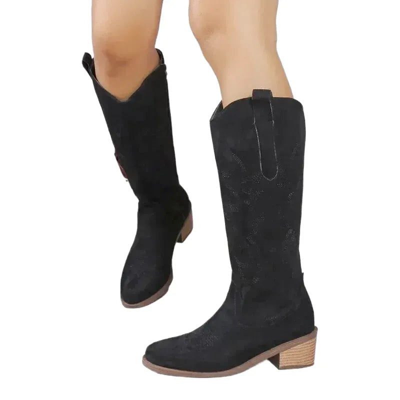 Bottes vaqueras noires pour femme Antonia de la marque Yehaw MX, en cuir avec détails élégants.