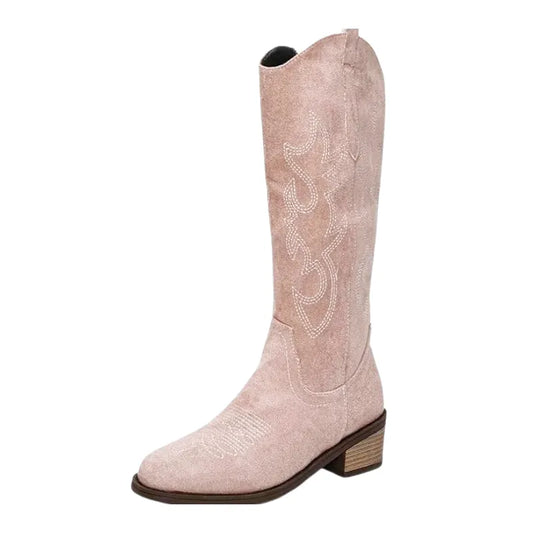 Botas vaqueras pour femme Yehaw MX Antonia en rose, style cowboy avec talon et détails en cuir pour un look tendance.