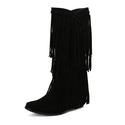 Botas vaqueras pour femme ARACELI de Yehaw MX en noir, avec détails en cuir et style western élégant.