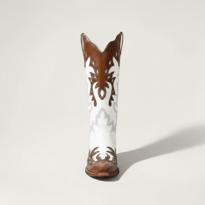 PEARLA Botas Vaqueras Para Mujer - Yehaw | Cafe/Blanco