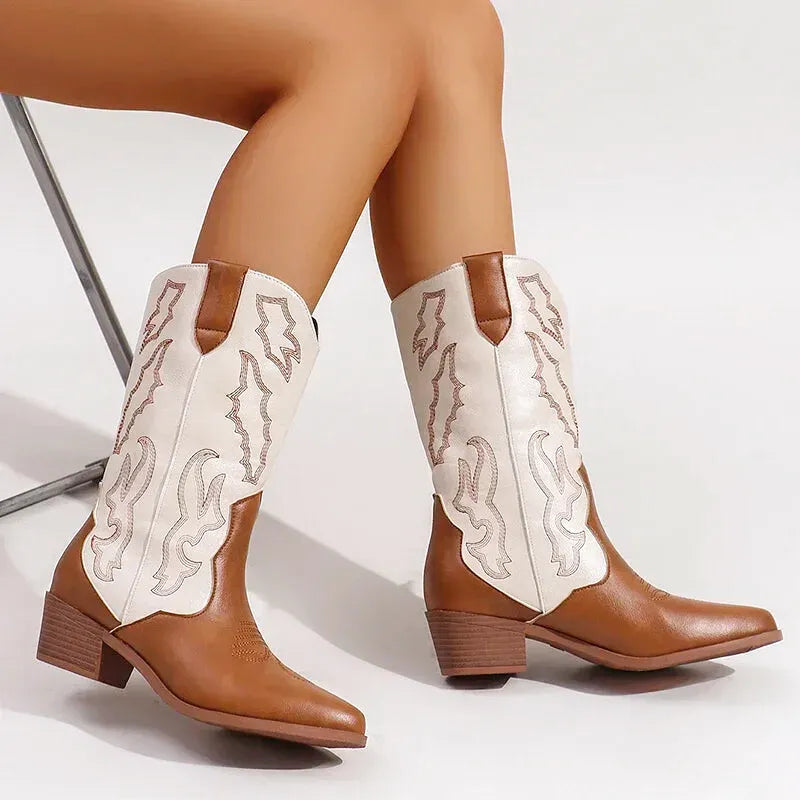 DANIELA Botas Vaqueras Para Mujer - Yehaw | Cafe/Blanco - Yehaw 