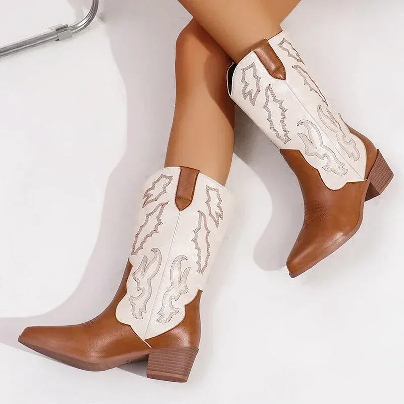 DANIELA Botas Vaqueras Para Mujer - Yehaw | Cafe/Blanco - Yehaw 