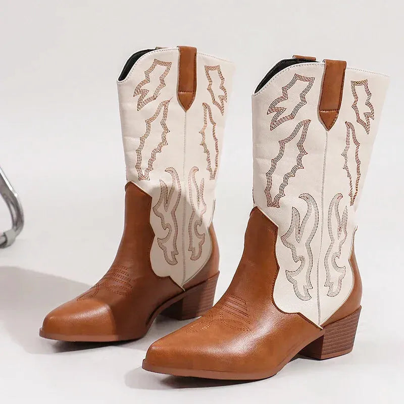 DANIELA Botas Vaqueras Para Mujer - Yehaw | Cafe/Blanco - Yehaw 