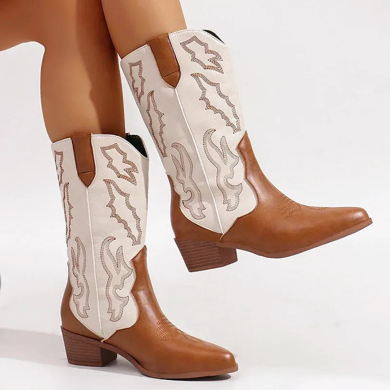 DANIELA Botas Vaqueras Para Mujer - Yehaw | Cafe/Blanco - Yehaw 
