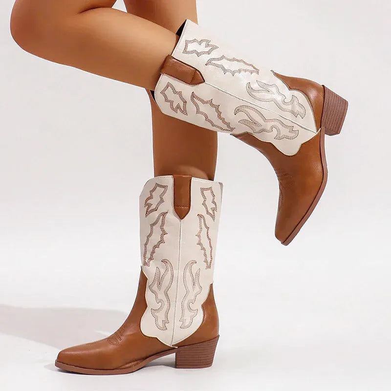DANIELA Botas Vaqueras Para Mujer - Yehaw | Cafe/Blanco - Yehaw 