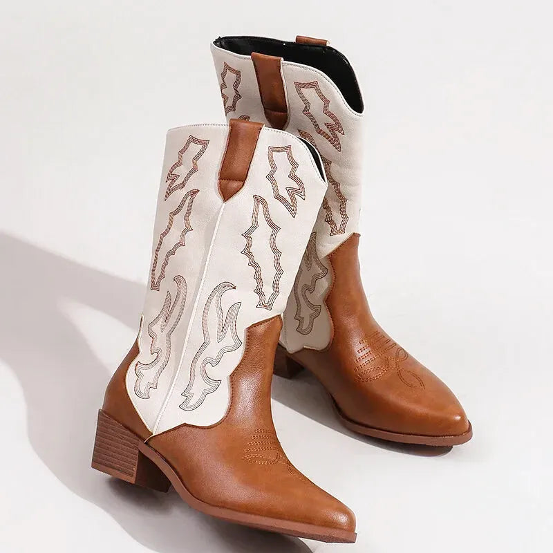 DANIELA Botas Vaqueras Para Mujer - Yehaw | Cafe/Blanco - Yehaw 