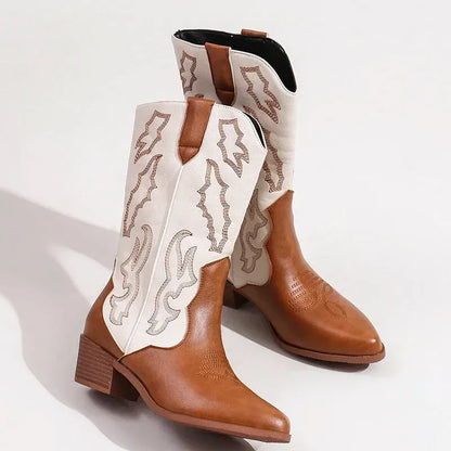 DANIELA Botas Vaqueras Para Mujer - Yehaw | Cafe/Blanco - Yehaw 