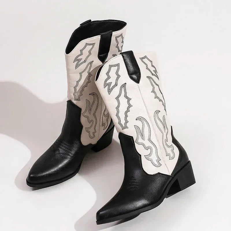 DANIELA Botas Vaqueras Para Mujer - Yehaw | Negro/Blanco - Yehaw 