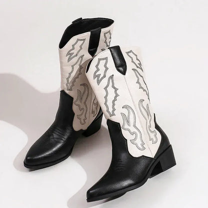 DANIELA Botas Vaqueras Para Mujer - Yehaw | Negro/Blanco - Yehaw 