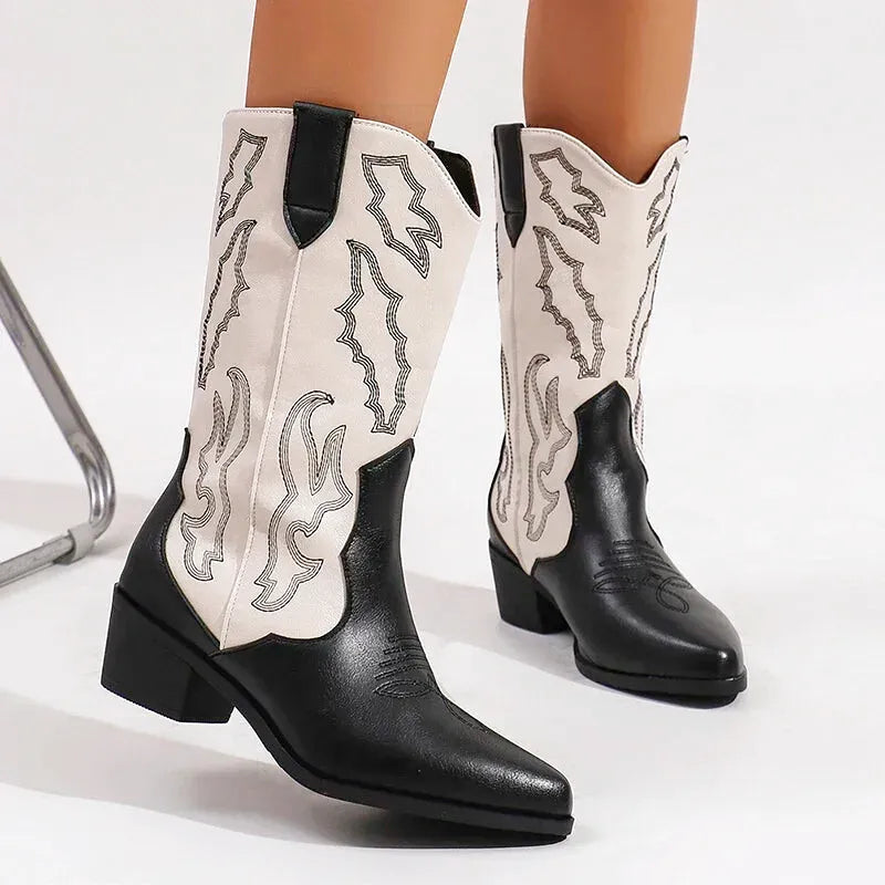 DANIELA Botas Vaqueras Para Mujer - Yehaw | Negro/Blanco - Yehaw 