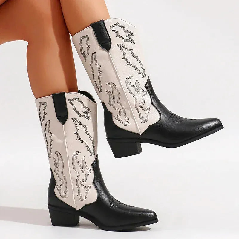 DANIELA Botas Vaqueras Para Mujer - Yehaw | Negro/Blanco - Yehaw 