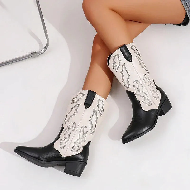 DANIELA Botas Vaqueras Para Mujer - Yehaw | Negro/Blanco - Yehaw 