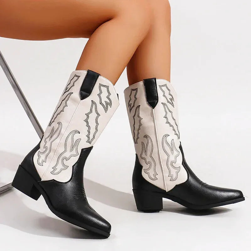DANIELA Botas Vaqueras Para Mujer - Yehaw | Negro/Blanco - Yehaw 