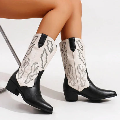 DANIELA Botas Vaqueras Para Mujer - Yehaw | Negro/Blanco - Yehaw 