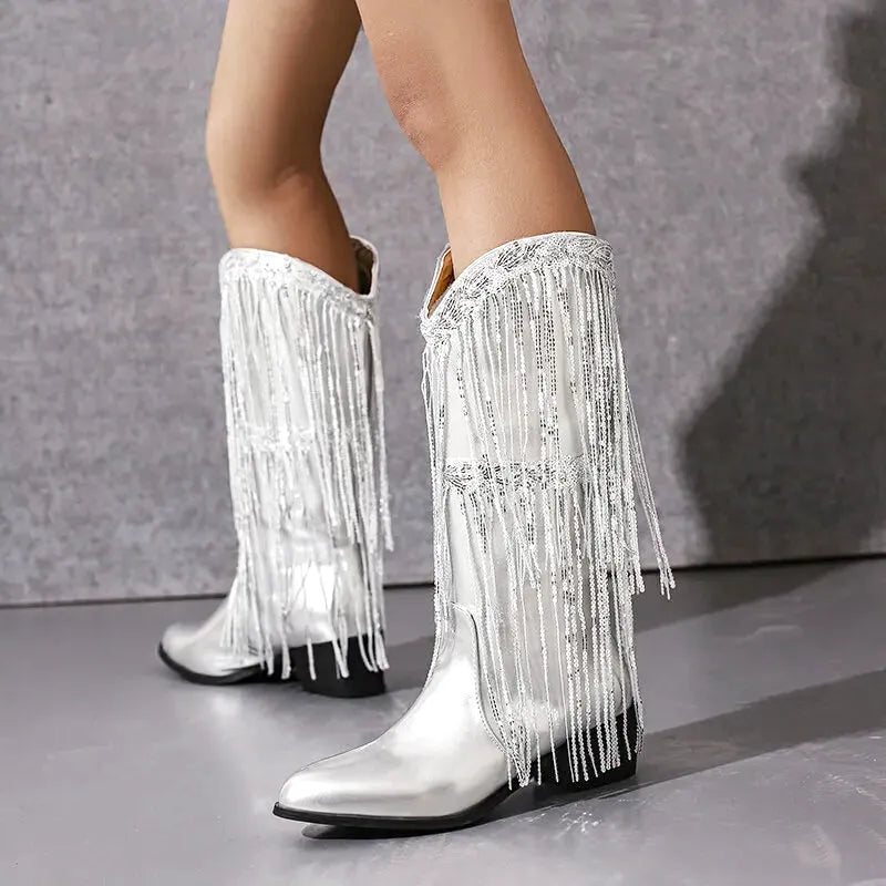 DELFINA Botas Vaqueras Para Mujer - Yehaw | Plata - Yehaw 
