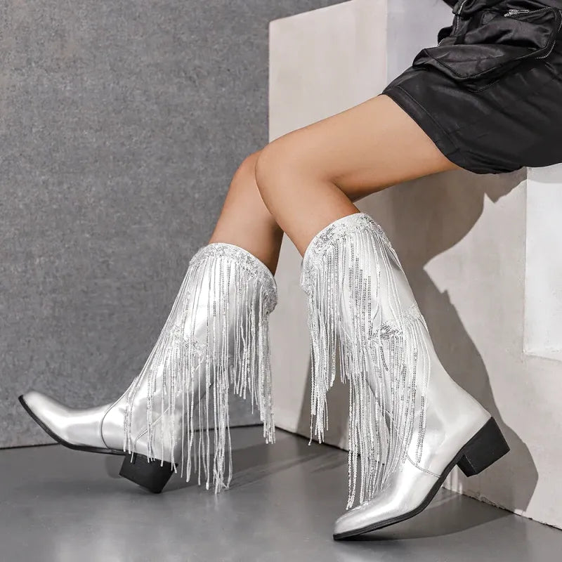 DELFINA Botas Vaqueras Para Mujer - Yehaw | Plata - Yehaw 
