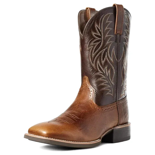 Pancho de botte cowboy pour homme Yehaw MX en cuir marron, style western, avec détails traditionnels.