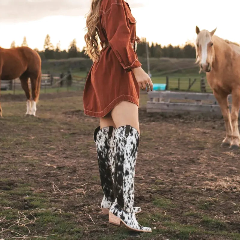 VACA Botas Vaqueras Para Mujer - Yehaw | Negro/Blanco - Yehaw 